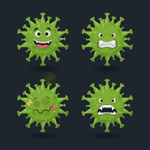 Colección de varios personajes de dibujos animados de virus covid19