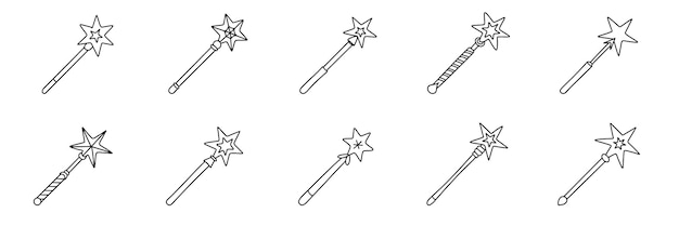 Colección de varita mágica en estilo doodle Arte vectorial dibujado a mano