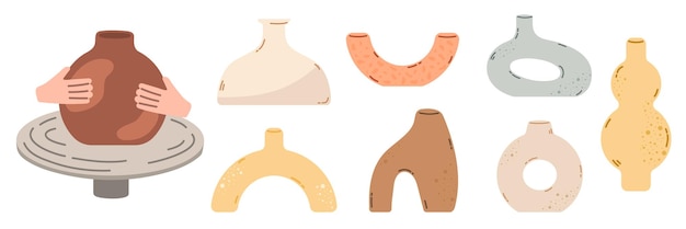 Colección de vasos de cerámica de conjunto vectorial de cerámica