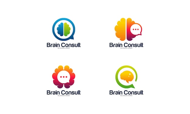 Colección de vector de concepto de diseños de logotipos de Brain Consult, ícono de logotipo de cerebro