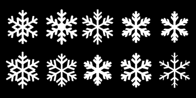 Colección de vector de forma única de copo de nieve en fondo negro