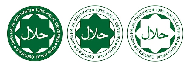 Colección de vector de logotipo certificado halal aislado sobre fondo blanco. Icono halal. Signo halal.