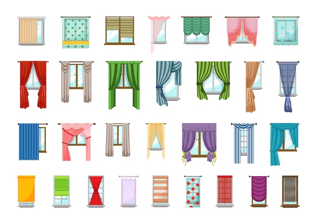 Colección de vector de ventanas con cortinas.