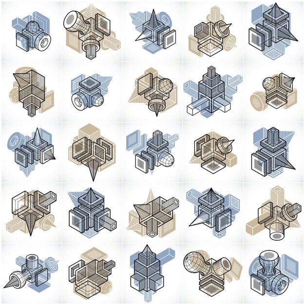 Colección de vectores abstractos diferentes formas geométricas dimensionales.