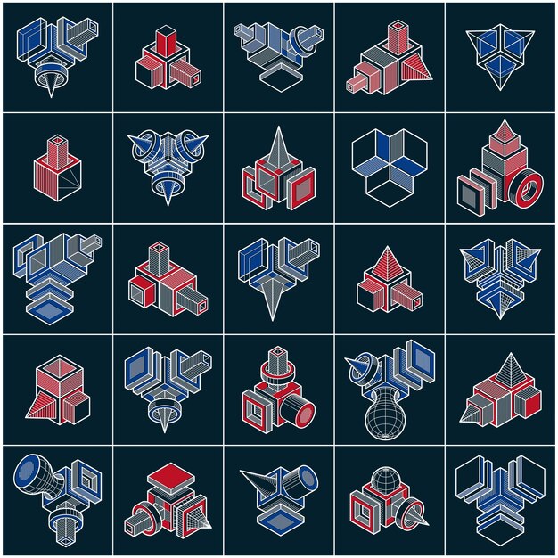 Colección de vectores abstractos diferentes formas geométricas dimensionales.