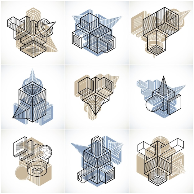 Colección de vectores abstractos diferentes formas geométricas dimensionales.