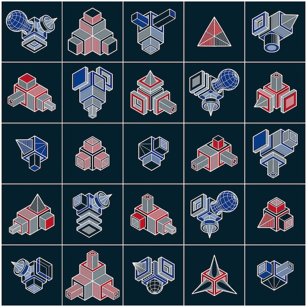 Colección de vectores abstractos diferentes formas geométricas dimensionales.