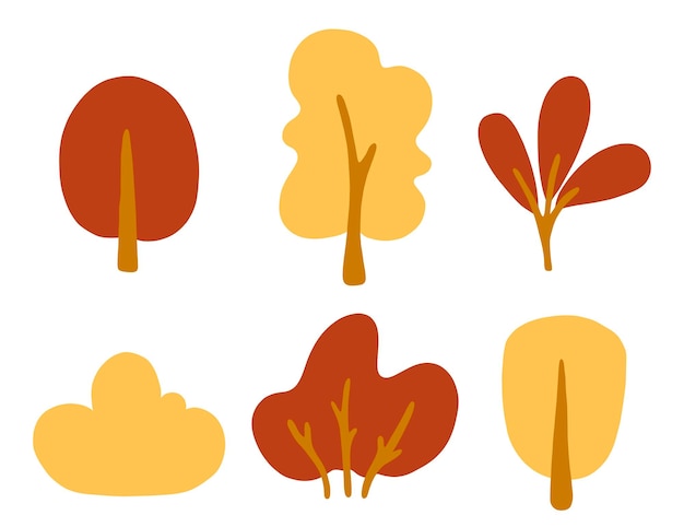 Vector colección de vectores de árboles y arbustos de otoño aislados en fondo blanco para crear su diseño