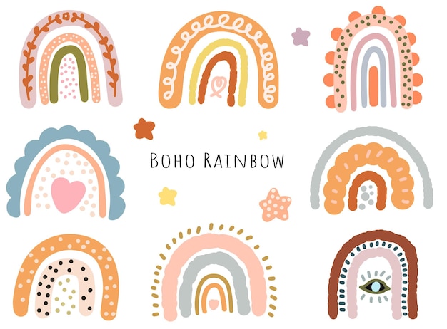 colección de vectores de arco iris boho dibujado a mano