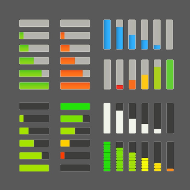 Colección de vectores de barra de carga. Elementos de diseño de aplicaciones