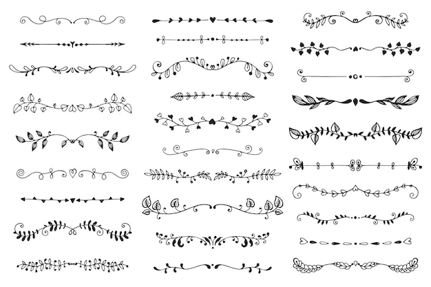 Colección de vectores de bordes dibujados a mano en estilo boceto.