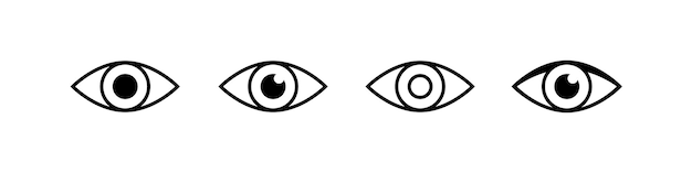 Colección de vectores de conjunto de iconos de ojos y ojos. Contorno de los iconos de los ojos. Imágenes de ojos abiertos y cerrados, durmiendo.