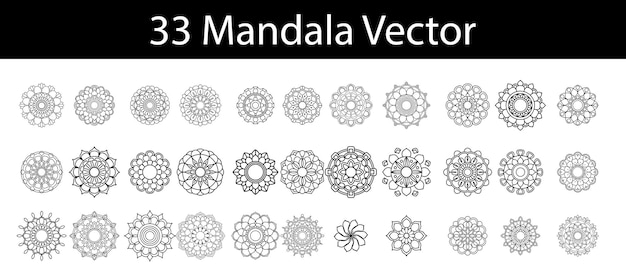 Colección de vectores de contorno de mandala en un fondo blanco