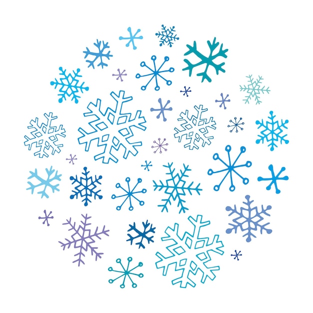 Colección de vectores de copos de nieve de doodle ilustraciones de invierno Tarjeta de Navidad Feliz año nuevo