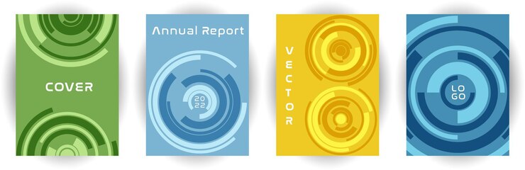 Vector colección de vectores de diseño de portada de informe anual con concepto de patrón de círculo de objetivo