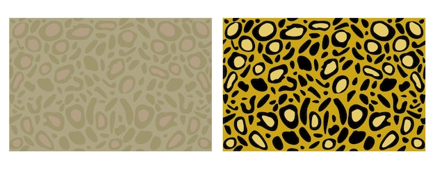 Colección de vectores de dos gatos manchados de patrones sin fisuras, pastel y brillante. Beige, rosa, amarillo.