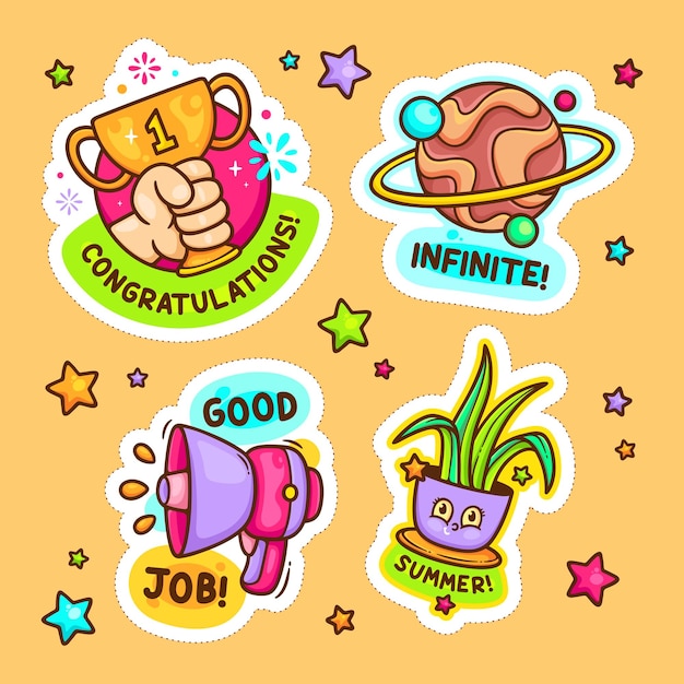 Colección de vectores de elementos de Doodle dibujados a mano por Sticker Text Balloon