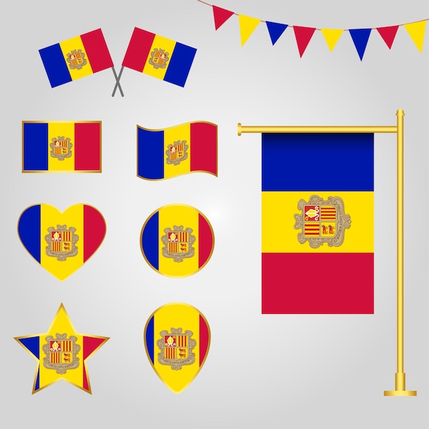 Colección de vectores de emblemas e iconos de la bandera de Andorra en diferentes formas vector de Andorra