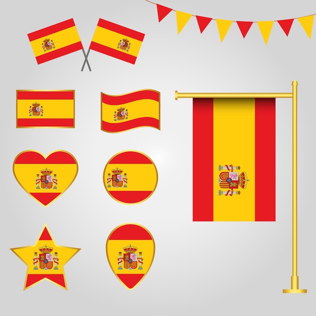 Vector colección de vectores de emblemas e iconos de la bandera de españa en diferentes formas ilustración vectorial españa