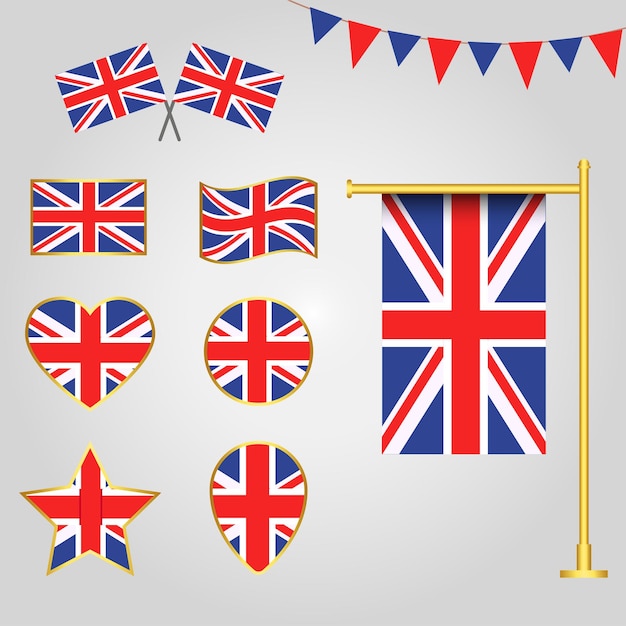 colección de vectores de emblemas e iconos de la bandera de Europa del Reino Unido en diferentes formas
