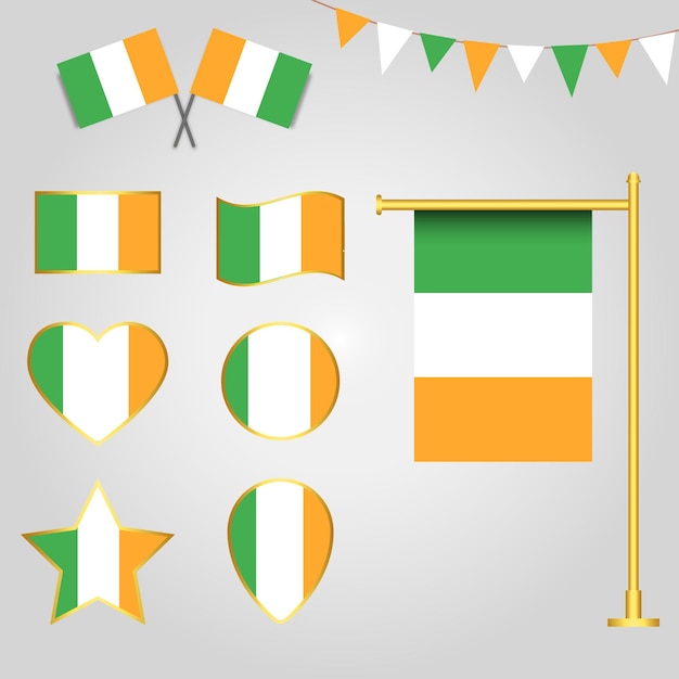 Colección de vectores de emblemas e iconos de la bandera de Irlanda en diferentes formas ilustración de Irlanda