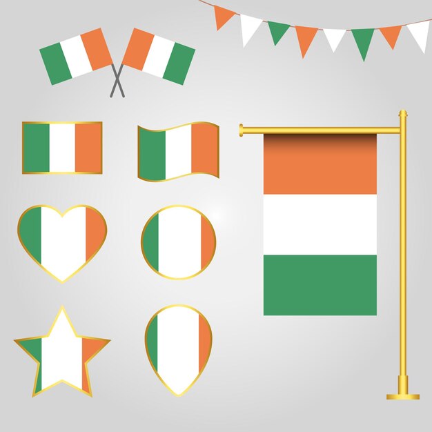 colección de vectores de emblemas e iconos de la bandera de Irlanda Europa en diferentes formas