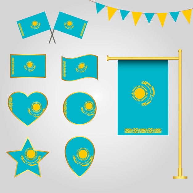 colección de vectores de emblemas e iconos de la bandera de Kazajstán Europa en diferentes formas