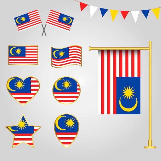 Colección de vectores de emblemas e iconos de la bandera de Malasia en diferentes formas ilustración Malasia
