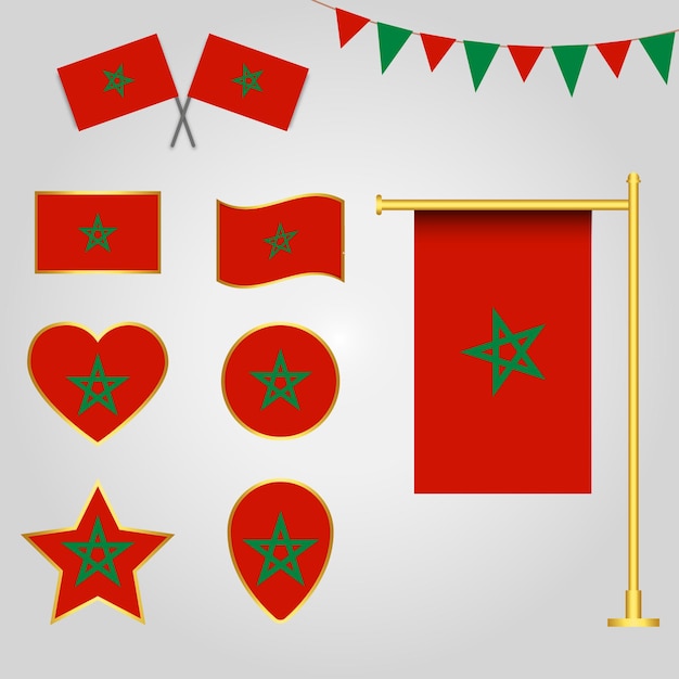 Colección de vectores de emblemas e iconos de la bandera de Marruecos en diferentes formas vector de Marruecos