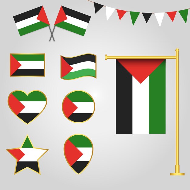 Colección de vectores de emblemas e iconos de la bandera de Palestina en diferentes formas vector de Palestina