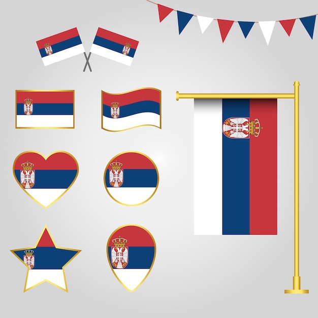 colección de vectores de emblemas e iconos de la bandera de Serbia Europa en diferentes formas