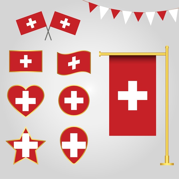 colección de vectores de emblemas e iconos de la bandera de Swizerland Europa en diferentes formas