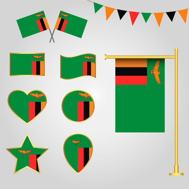 Colección de vectores de emblemas e iconos de la bandera de Zambia en diferentes formas ilustración vectorial Zambia