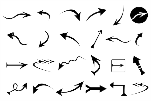 Colección de vectores de flecha Conjunto de iconos de flecha dibujada a mano aislado sobre fondo blanco Ilustración vectorial