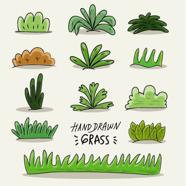 Colección de vectores de hierba dibujado a mano