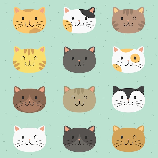 Colección de vectores de iconos de gatos lindos