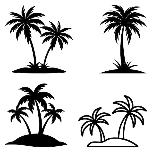 Colección de vectores de islas tropicales con íconos de siluetas de palmeras
