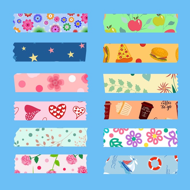 Colección de vectores de lindas tiras de cinta washi estampadas