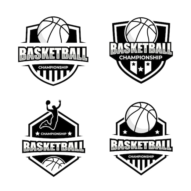 Colección de vectores logo del torneo de baloncesto en blanco y negro