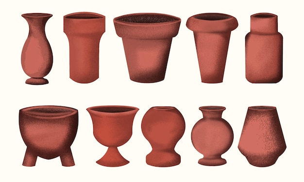 Vector colección de vectores de maceta de jarrón de terracota dibujada a mano