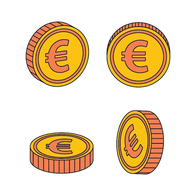 Colección de vectores de monedas de euro de dibujos animados