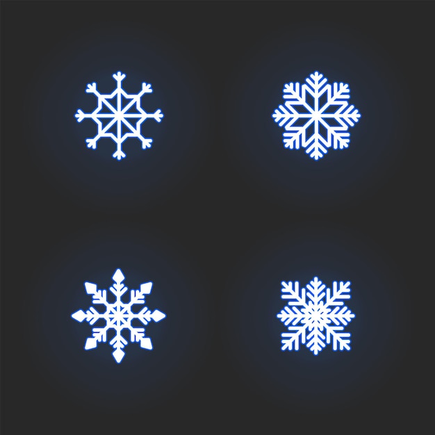 Colección de vectores de neón de copo de nieve, concepto de feliz Navidad copos de nieve luz lineal conjunto ilustración.