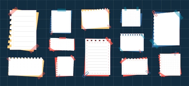 Colección de vectores de papel rasgado de notas de papel blanco rasgado