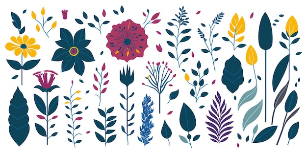 Vector colección de vectores de patrones de flores y plantas para diseño textil