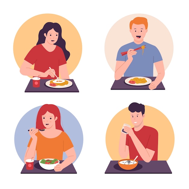 Vector colección de vectores de personas comiendo concepto de comida