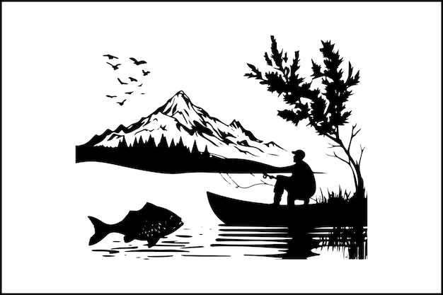 Colección de vectores de pesca y puesta del sol