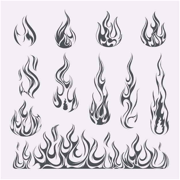 colección de vectores de plantilla de tatuaje de fuego dibujado a mano