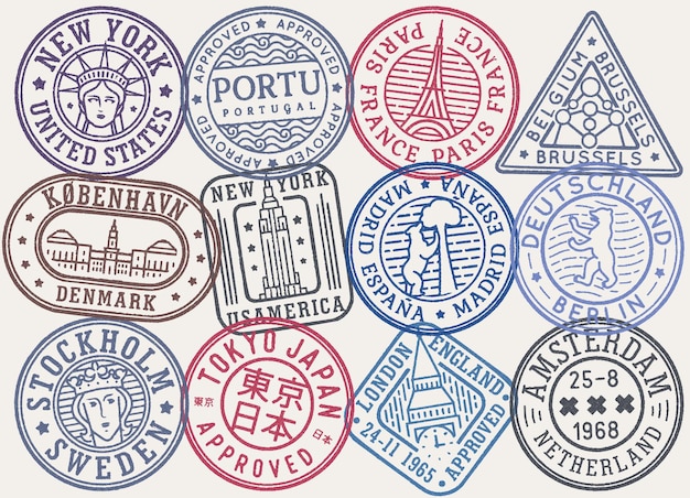 Vector colección de vectores de sellos postales de color retro