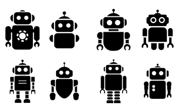 Colección de vectores de silueta de robot sencillo