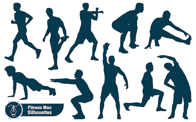Colección de vectores de siluetas de hombre Fitness